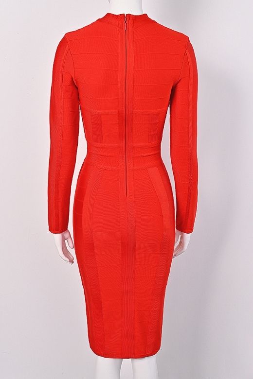 Brooke Long Sleeve Bandage Midi Dress - Lipstick Red