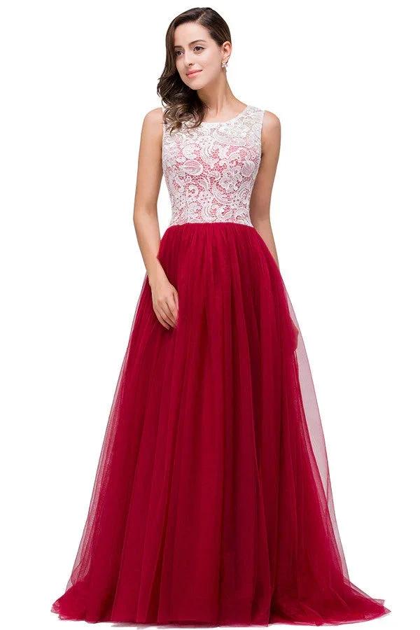 Burgundy A-line Crew Lace Chiffon Bridesmaid Dresses (ZD13072) - VelvetHem