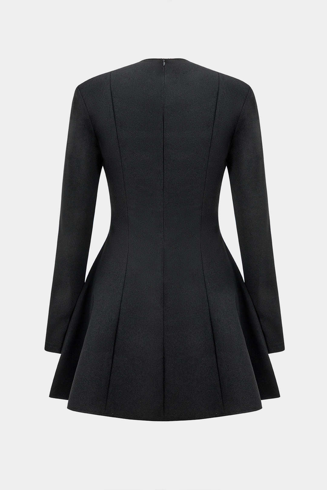Solid V neck Fake Pockets And Zipper Mini Dress