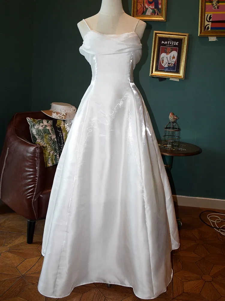 Fashion White Satin A Line Evening Dress Elegant Prom Party Dress - VelvetHem
