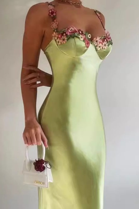 Bodycon Backless Satin Lace-Trim Cami Maxi Silk Dress - VelvetHem