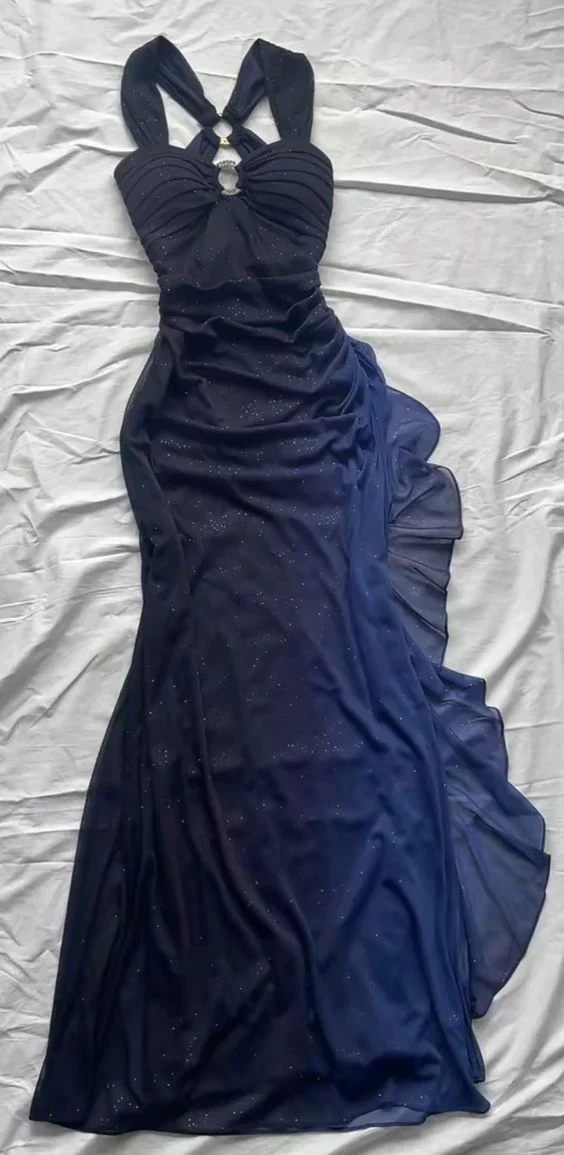 Sexy Ombre Navy Blue Long Prom Dress Party Evening Gown - VelvetHem