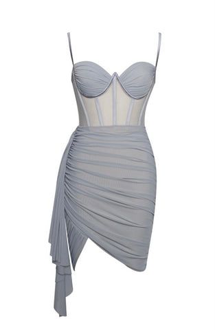 Ruched Bustier Corset Mesh Dress Coral Pink Wrap Homecoming Dress cc51 - View 3 | VelvetHem