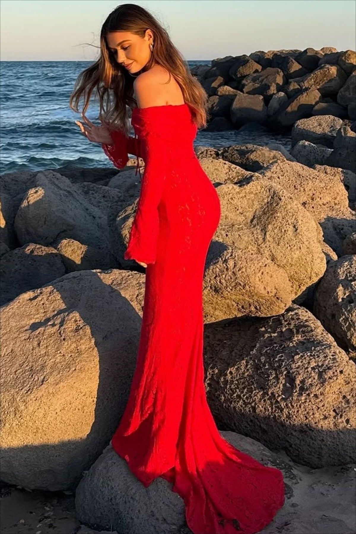 Lace Bustier Bell Sleeve Maxi Dress - View 12 | VelvetHem