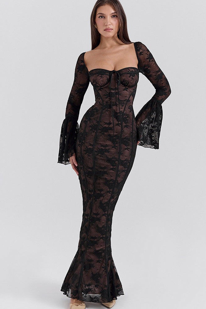 Bodycon Lace Flare Sleeve Maxi Dress - View 9 | VelvetHem
