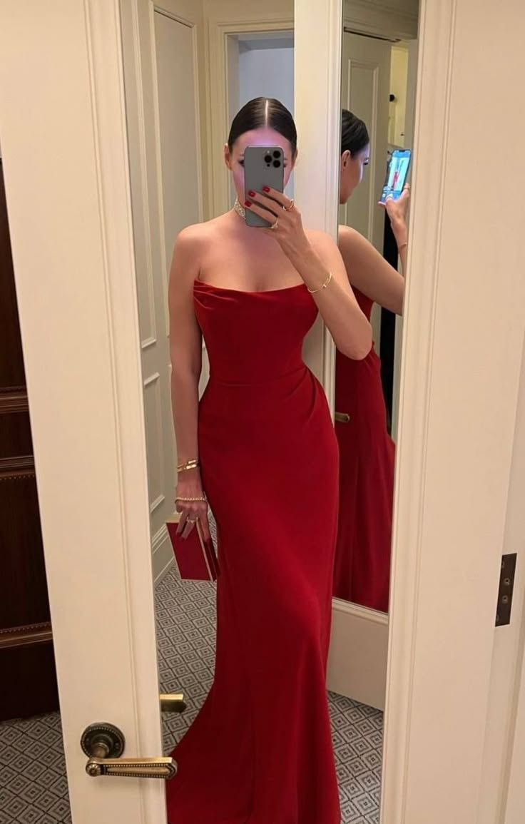 Sexy Red Strapless Mermaid Evening Dress Long Prom Dress - VelvetHem
