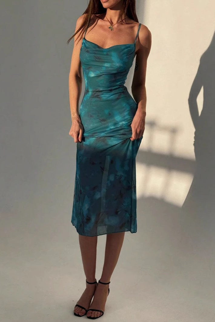 Strap Slim Bodycon Midi Floral Dress