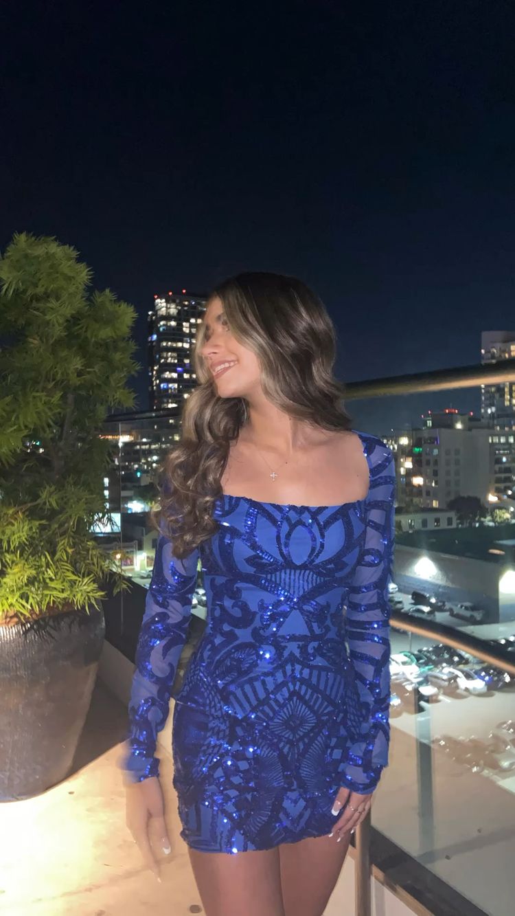 Blue Square Neckline Bodycon Dress Sexy Homecoming Dress Y676 - VelvetHem