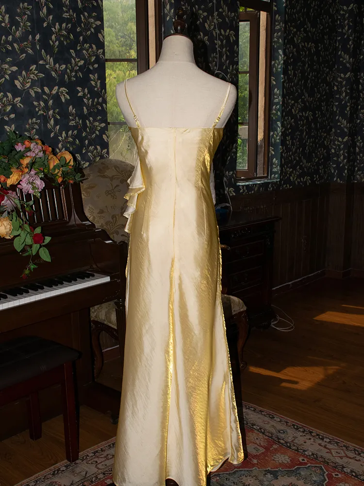 Vintage Yellow Floral Embellished Evening Gown Fairy Princess Party Evening Dress - View 4 | VelvetHem