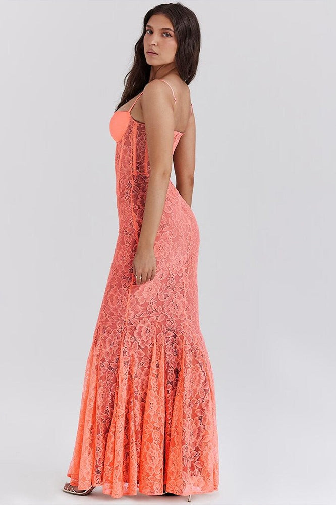 Lace Backless Spaghetti Strap Maxi Dress - View 6 | VelvetHem