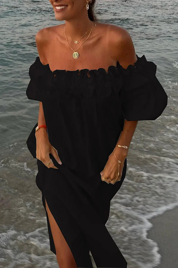 Halima Timeless Shoulder Hugging Midi Dress Premium Wardrobe Essential