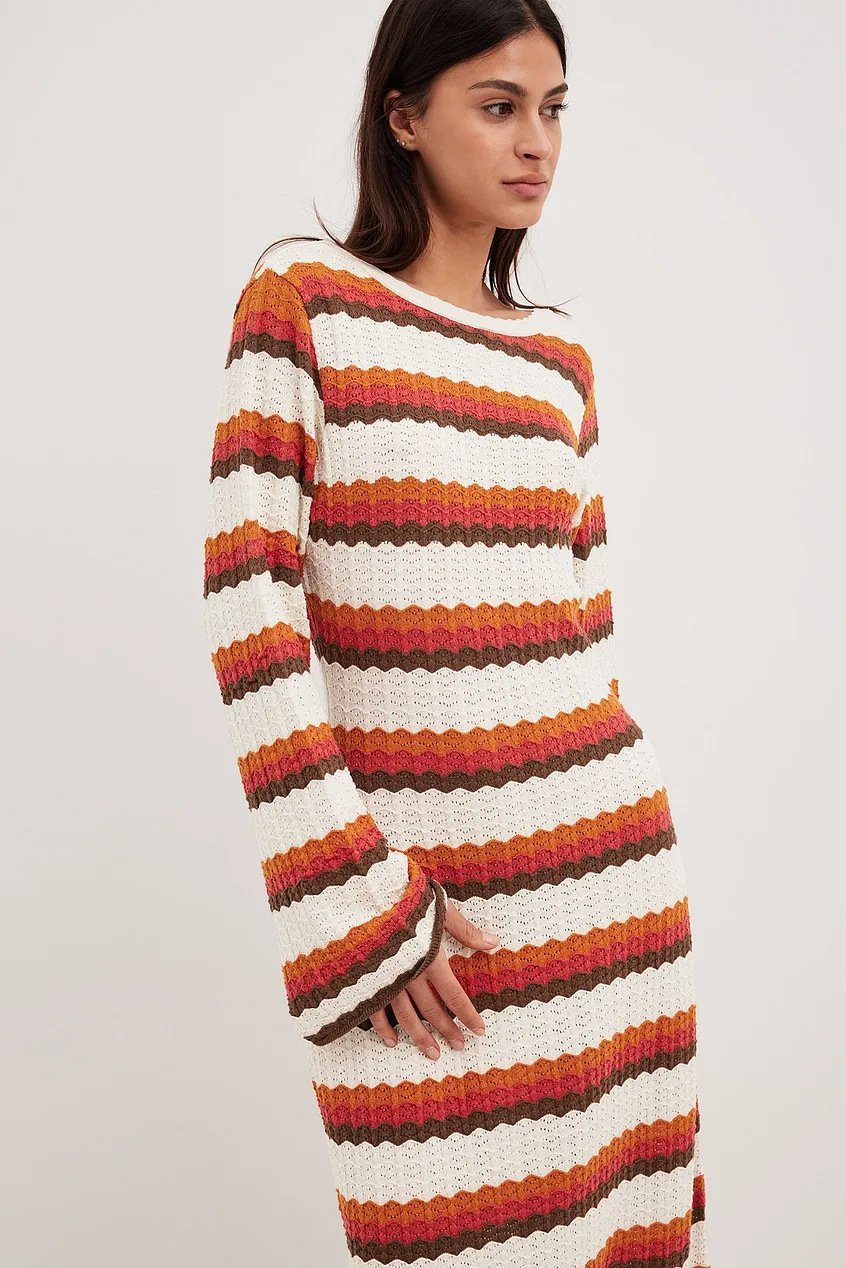 Odalis Boutique Woven Backless Maxi Knit Dress with Zigzag Pattern Chic Silhouette Collection