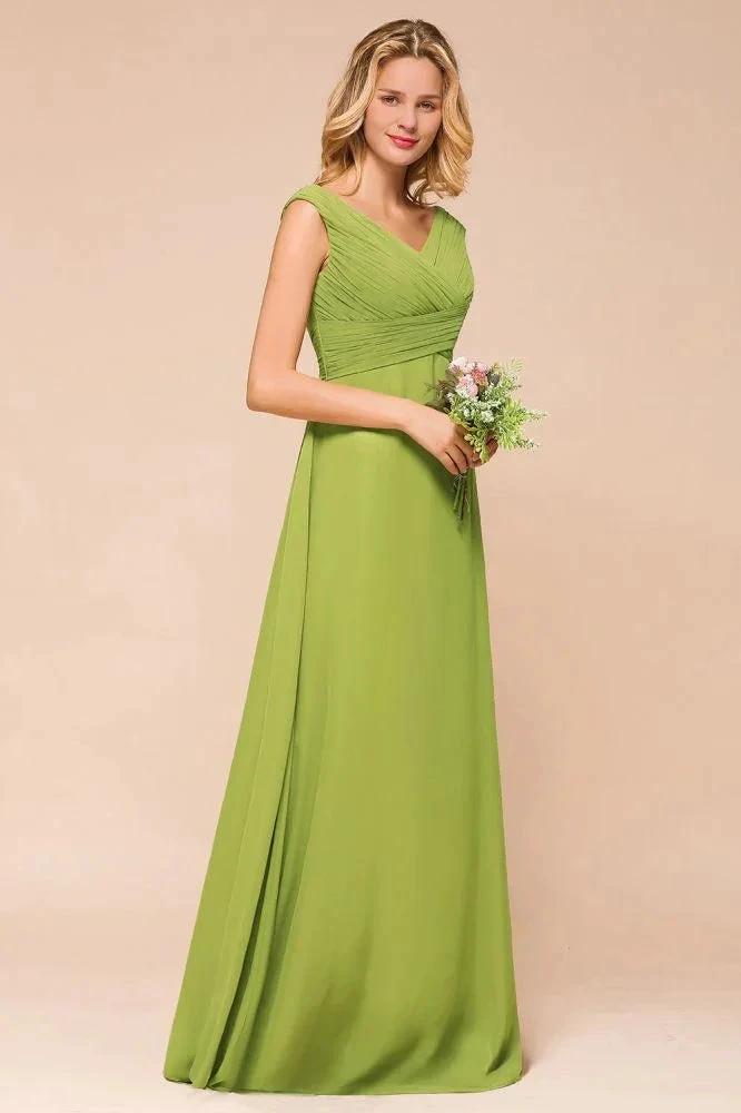 Cap Sleeve Aline Bridesmaid Dress Green Long Simple Maid of Honor Dress (ZD12984)