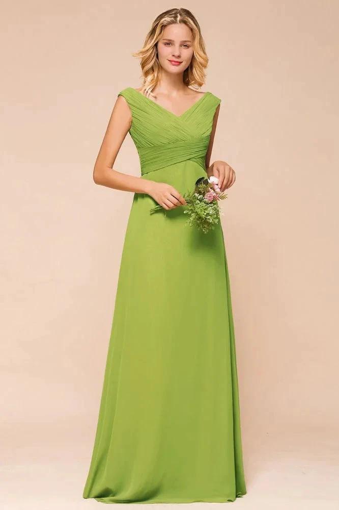 Cap Sleeve Aline Bridesmaid Dress Green Long Simple Maid of Honor Dress (ZD12984)