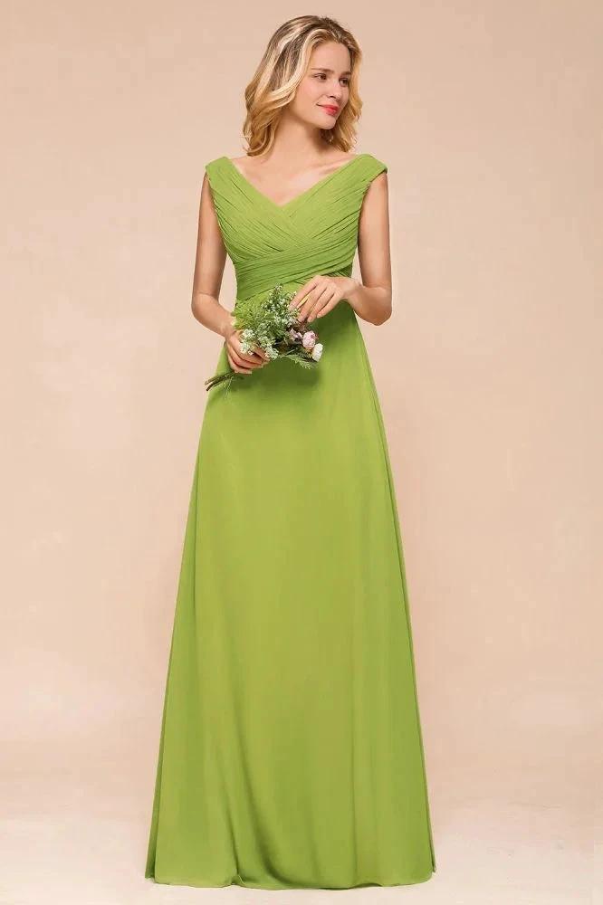 Cap Sleeve Aline Bridesmaid Dress Green Long Simple Maid of Honor Dress (ZD12984)
