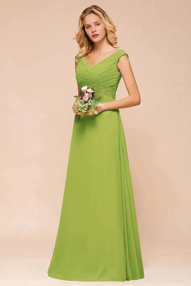 Cap Sleeve Aline Bridesmaid Dress Green Long Simple Maid of Honor Dress (ZD12984)