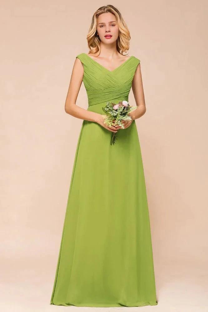 Cap Sleeve Aline Bridesmaid Dress Green Long Simple Maid of Honor Dress (ZD12984) - VelvetHem