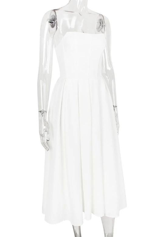 Capri Strapless Midi Dress - White Pearl
