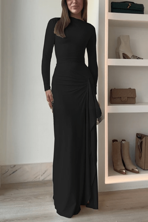 Valeria Long Sleeve Draped Maxi Dress for Women Romantic Soft Style
