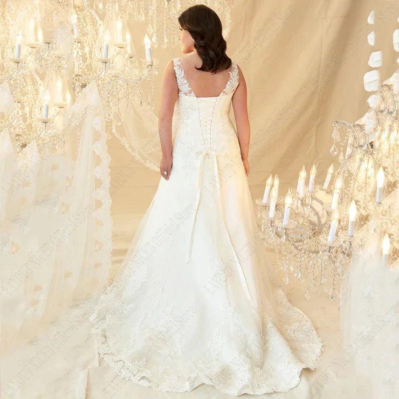 Plus Size Wedding Dresses V-Neck Sleeveless Appliques Beads vestido noiva boho Lace Up Back Sweep Train Custom Made (ZD13438)