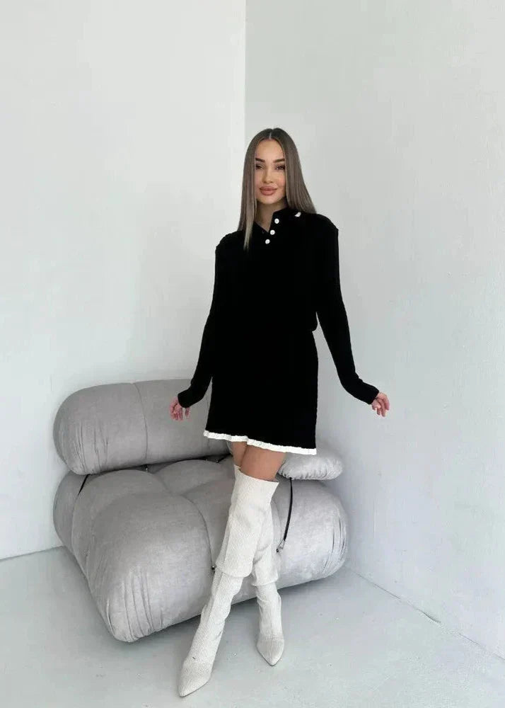 Cable Knit Buttoned Sweater Dress Set