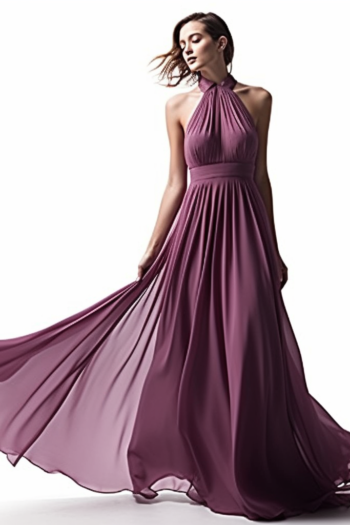 Sleeveless Halter Chiffon Long Prom Dress with Elegant Pleats - VelvetHem