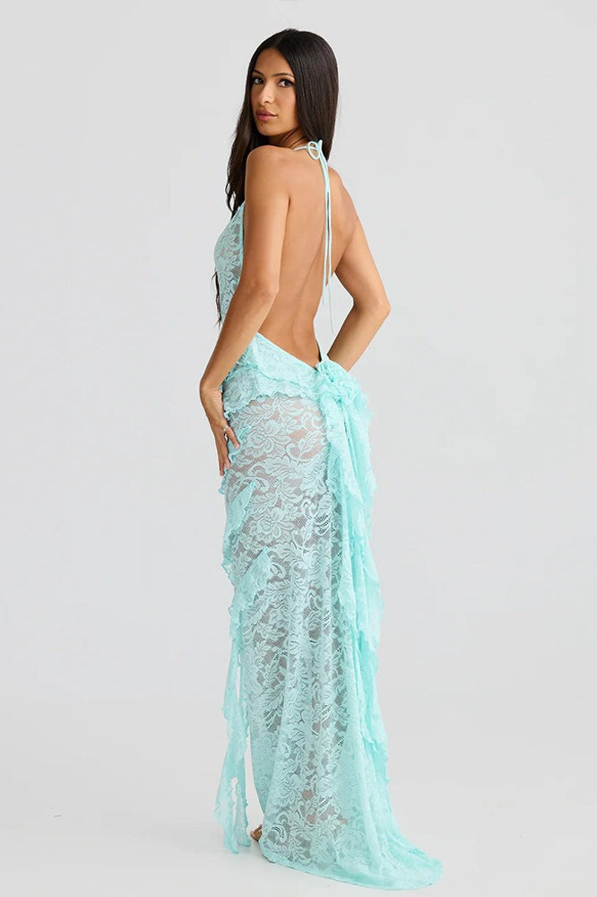 Backless Lace Halter Maxi Dress - View 2 | VelvetHem