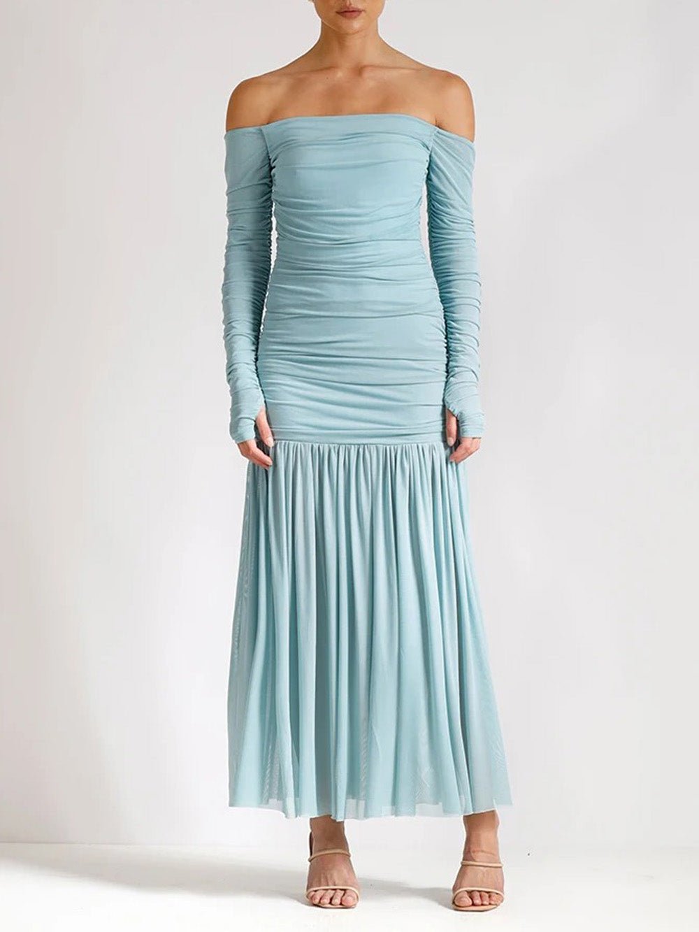 Celeste Off-Shoulder Pleated Maxi Dress