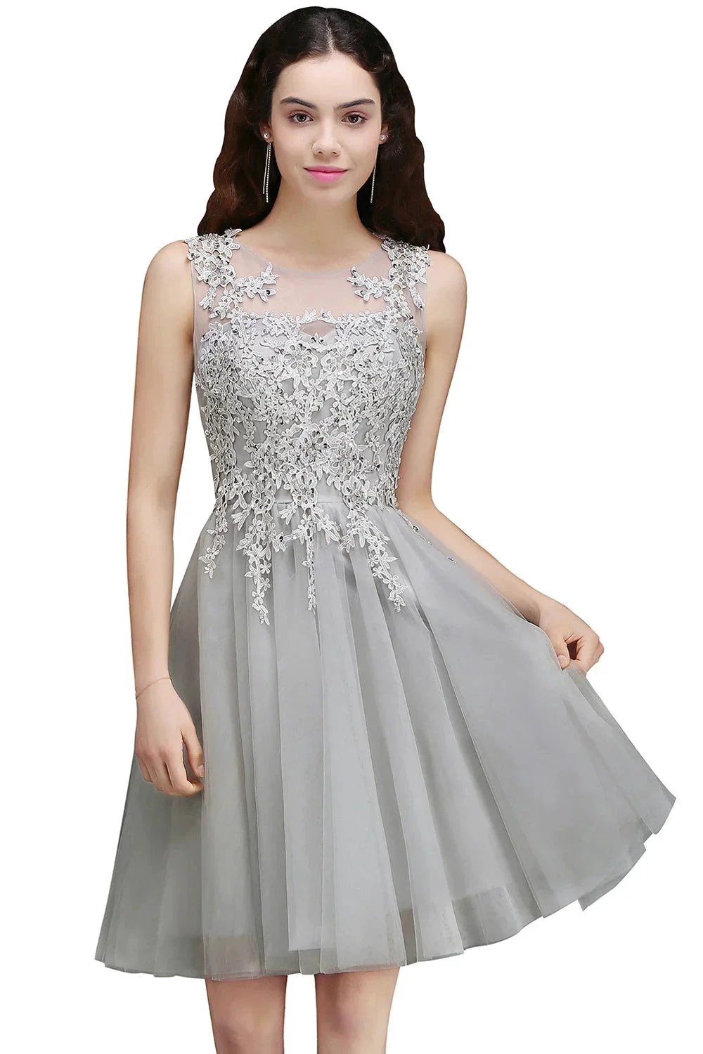 Charming A-Line Scoop Sleeveless Appliques Lace Short Bridesmaid Dresses (ZD12864) - VelvetHem