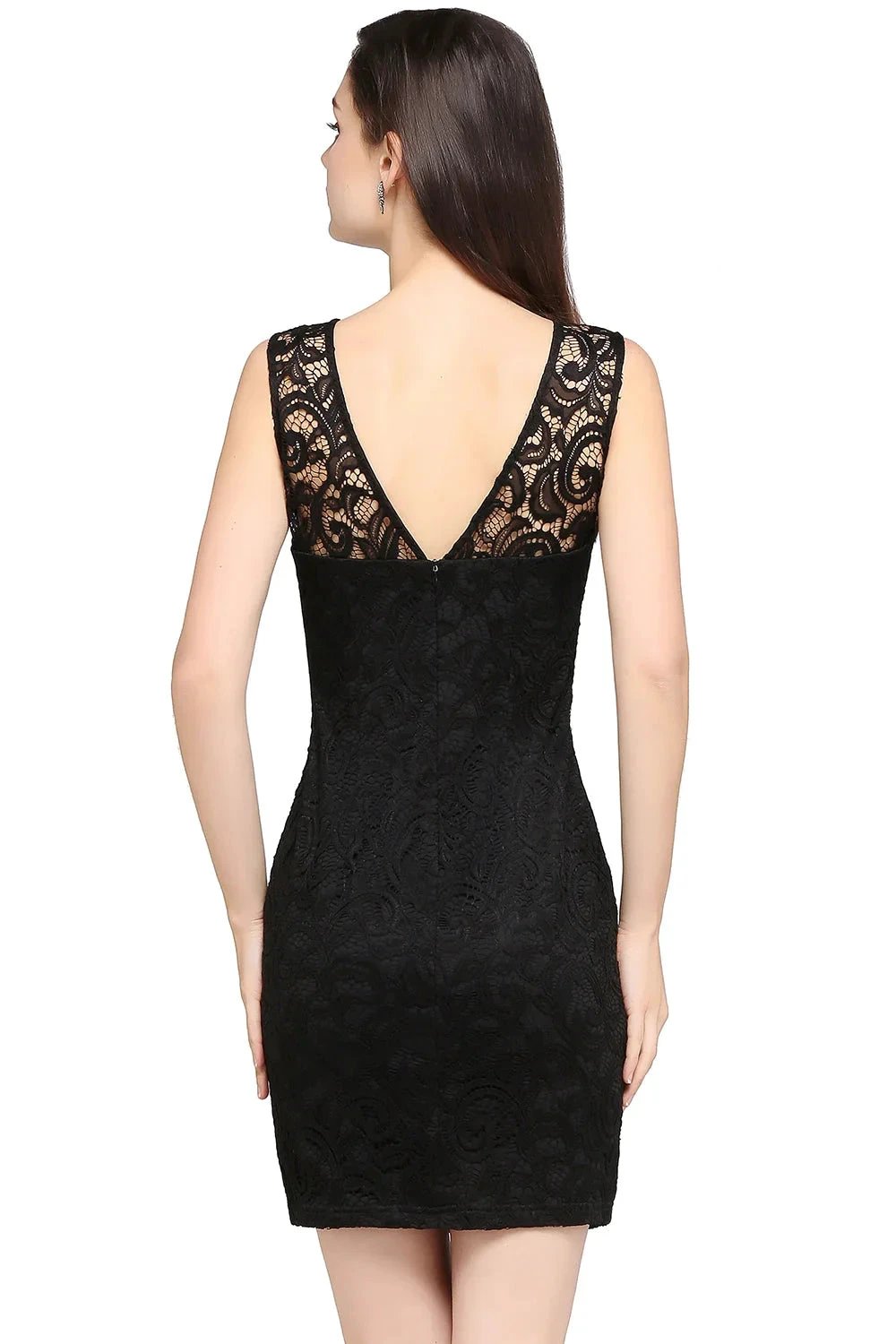 Charming Column Scoop Sleeveless Lace Short Bridesmaid Dresses (ZD12856)