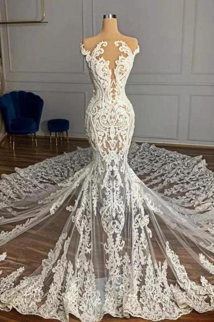 Charming Jewel Garden Sleeveless Mermaid Tulle Wedding Dress with Appliques (ZD16517)