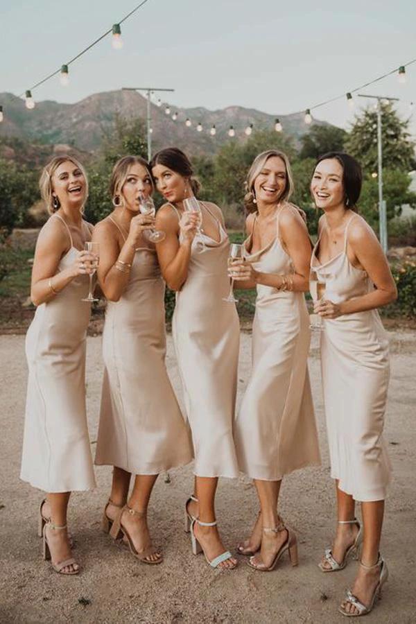 Charming Spaghetti Straps Champagne Silk Satin Bridesmaid Dresses (ZD13252) - VelvetHem