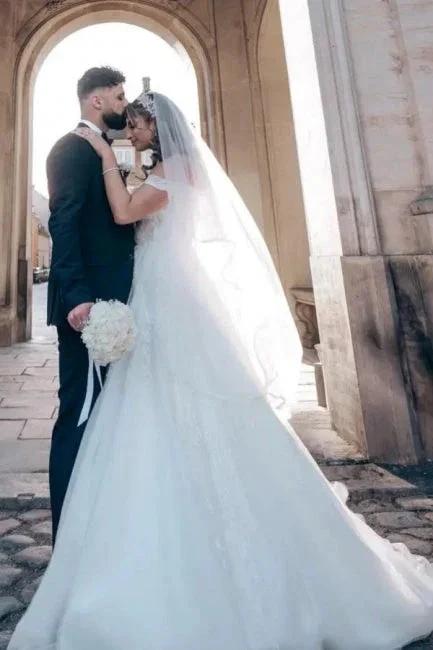 Charming Straps Off the Shoulder Floor Length A-Line Wedding Dress (ZD14888)