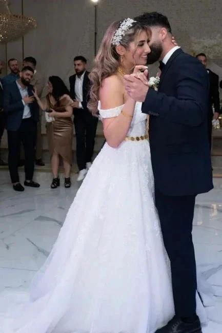 Charming Straps Off the Shoulder Floor Length A-Line Wedding Dress (ZD14888)