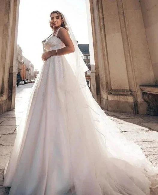 Charming Straps Off the Shoulder Floor Length A-Line Wedding Dress (ZD14888)