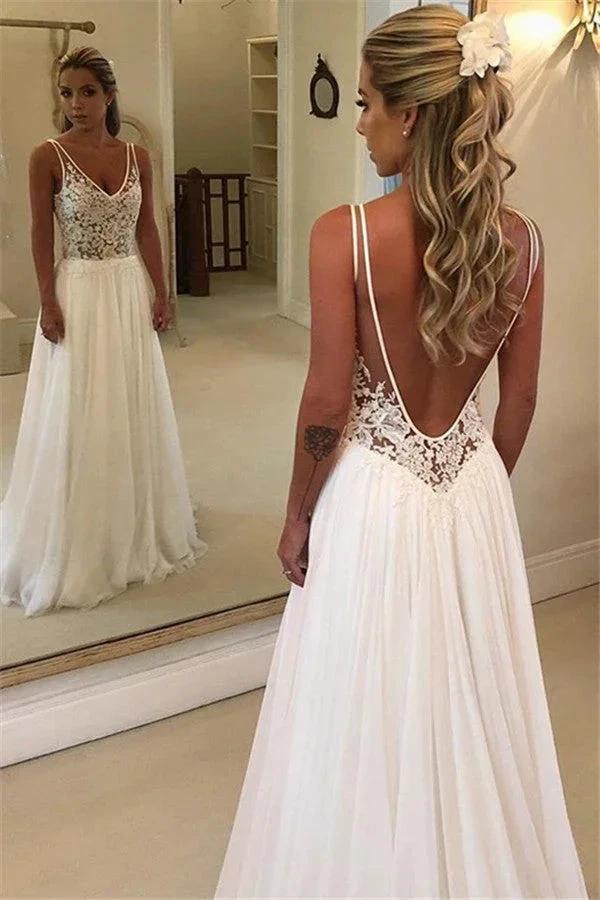 Charming V-Neck Sleeveless Appliques A-Line Floor-Length Wedding Dresses (ZD14590) - VelvetHem