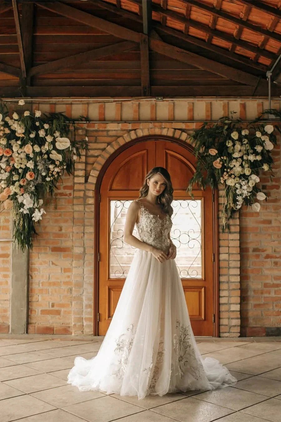 Chic Long A-line Sleeveless Flowers Backless Wedding Dress With Lace (ZD14810) - VelvetHem
