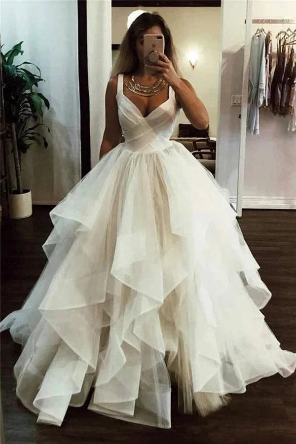 Chic Long Ball Gown Sweetheart Tulle Formal Wedding Dresses (ZD14471) - VelvetHem