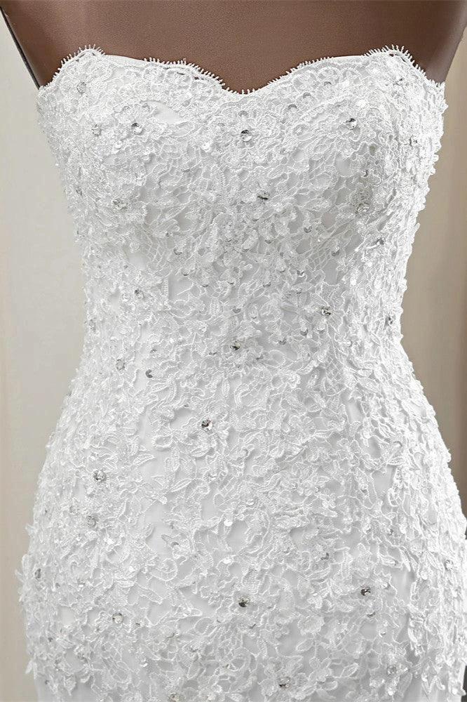 Chic Long Mermaid Strapless Lace Appliques Wedding Dress (ZD15157)