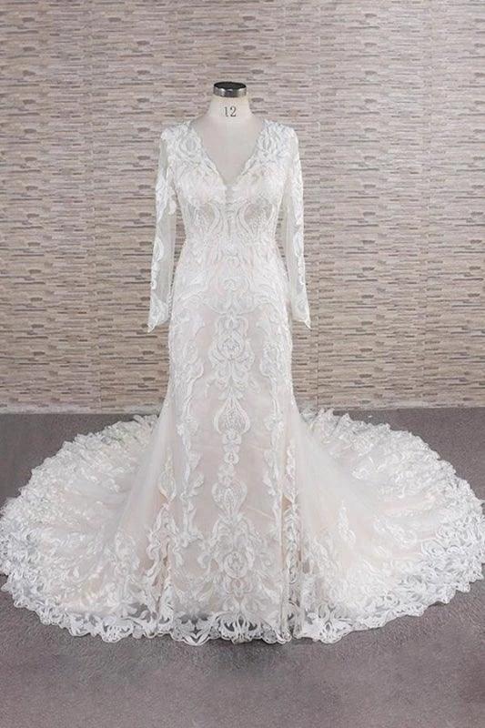 Chic Long Sleeve Appliques Mermaid Elegant Wedding Dresses (ZD14740)