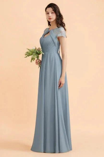 Chic Short Sleeves Lace Chiffon Bridesmaid Dress with Ruffles (ZD13099)