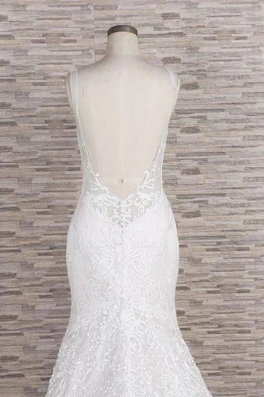 Chic Spaghetti Strap Appliques Mermaid Elegant Wedding Dresses (ZD14746)