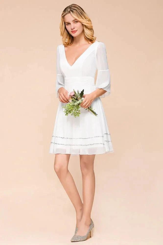 Chiffon Knee Length Simple Daily Casual Dress Beach Bridesmaid Dress (ZD12957)