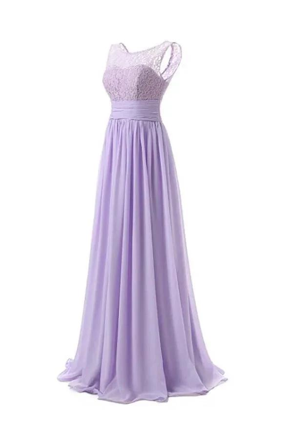 Chiffon Long Prom Dress Scoop Bridesmaid Dress Lace PG 204 (ZD13155)