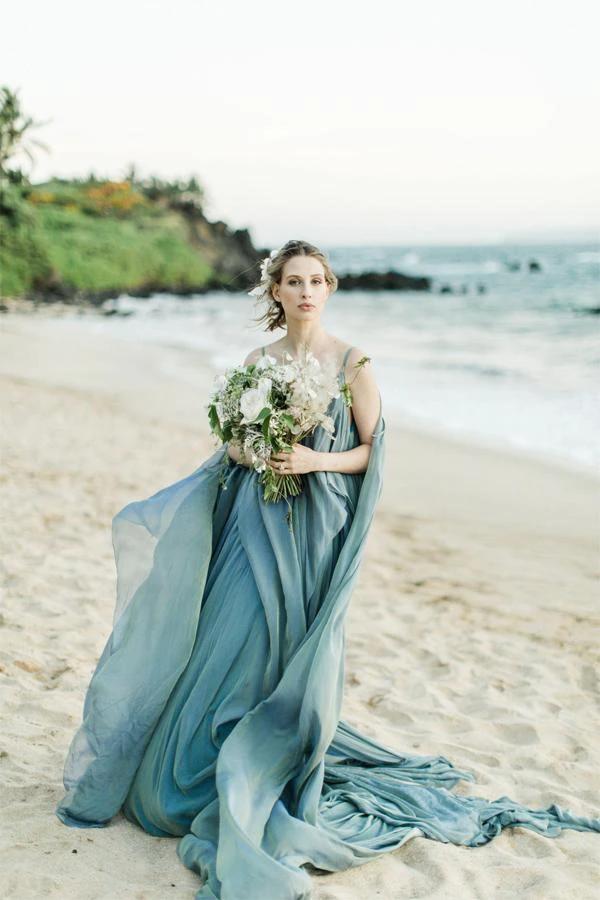 Chiffon Rustic Wedding Dresses Beach Wedding Gown With Court Train (ZD16310) - VelvetHem