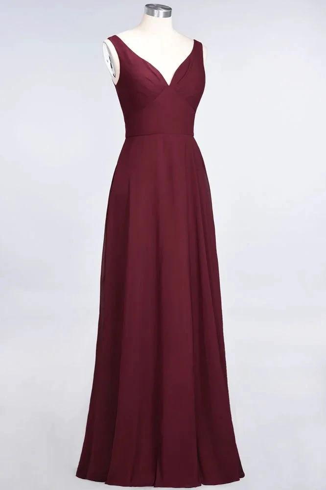 Chiffon V-Neck Straps Sleeveless Ruffles Floor-Length Bridesmaid Dress with Open Back (ZD13104) - VelvetHem