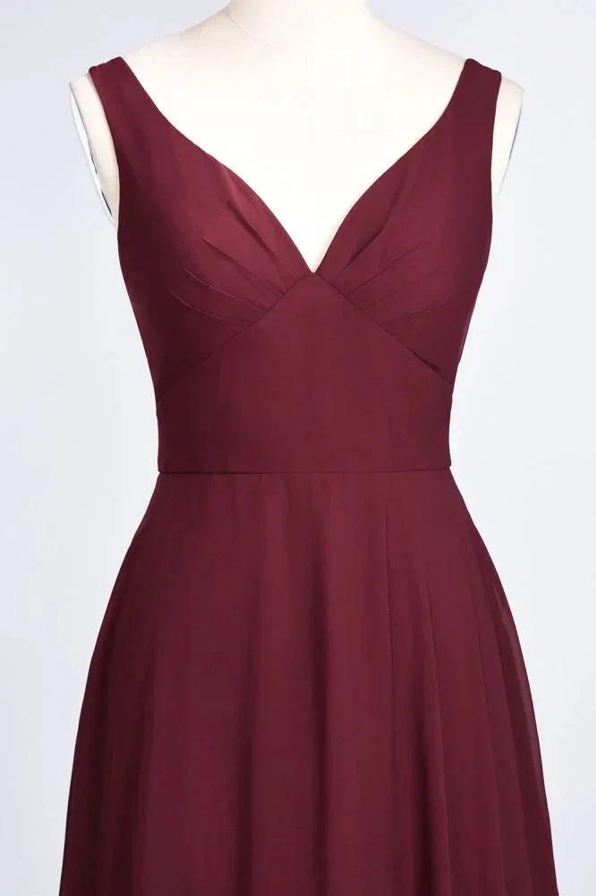 Chiffon V-Neck Straps Sleeveless Ruffles Floor-Length Bridesmaid Dress with Open Back (ZD13104)