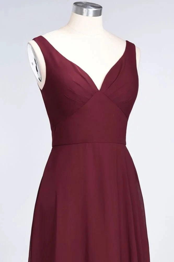 Chiffon V-Neck Straps Sleeveless Ruffles Floor-Length Bridesmaid Dress with Open Back (ZD13104)