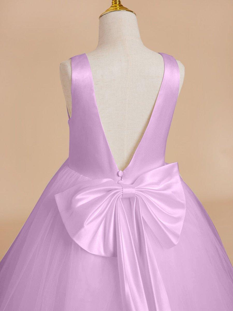 Classic White A-line Sleeveless Satin and Tulle Flower Girl Dress