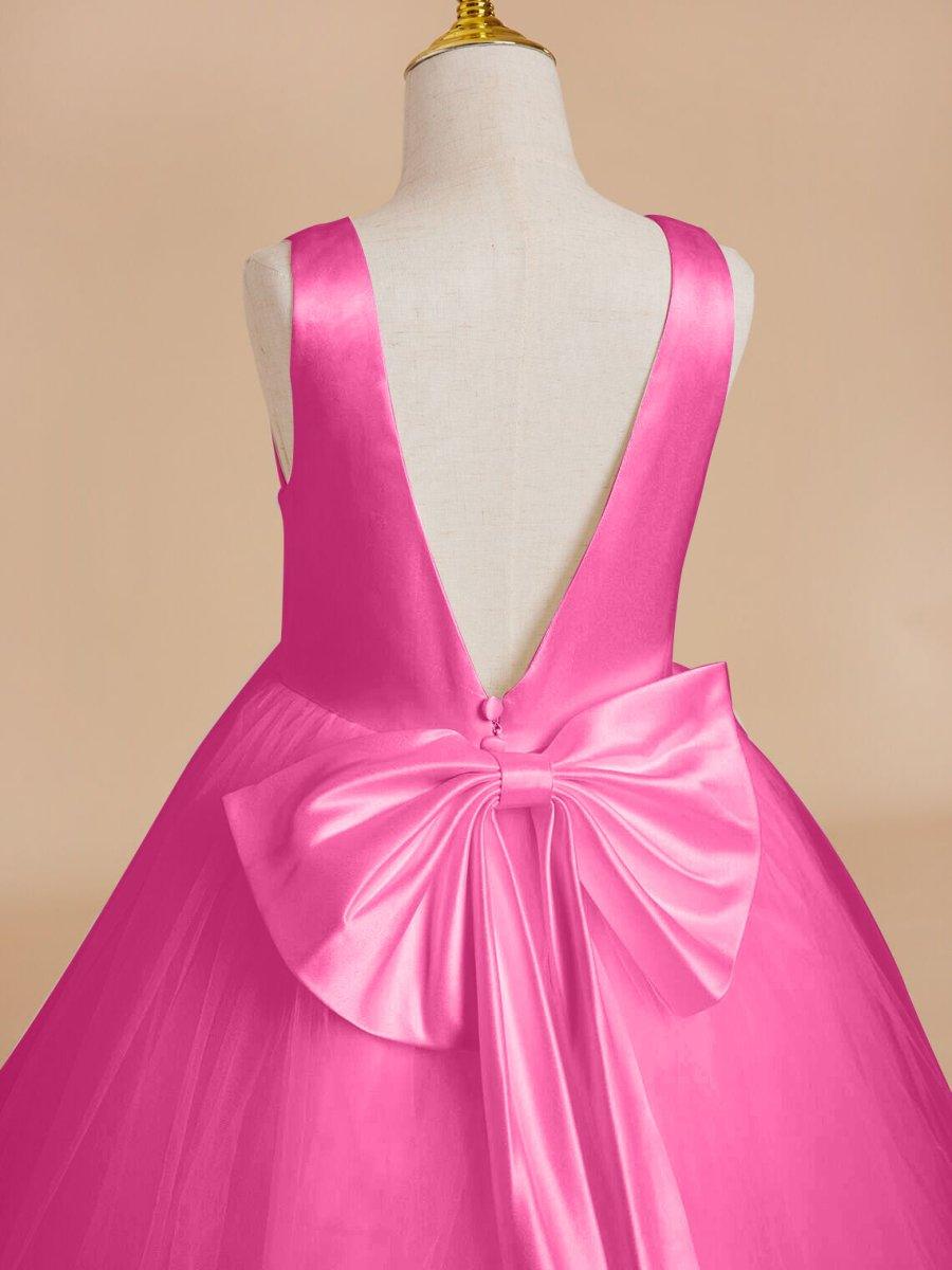 Classic White A-line Sleeveless Satin and Tulle Flower Girl Dress